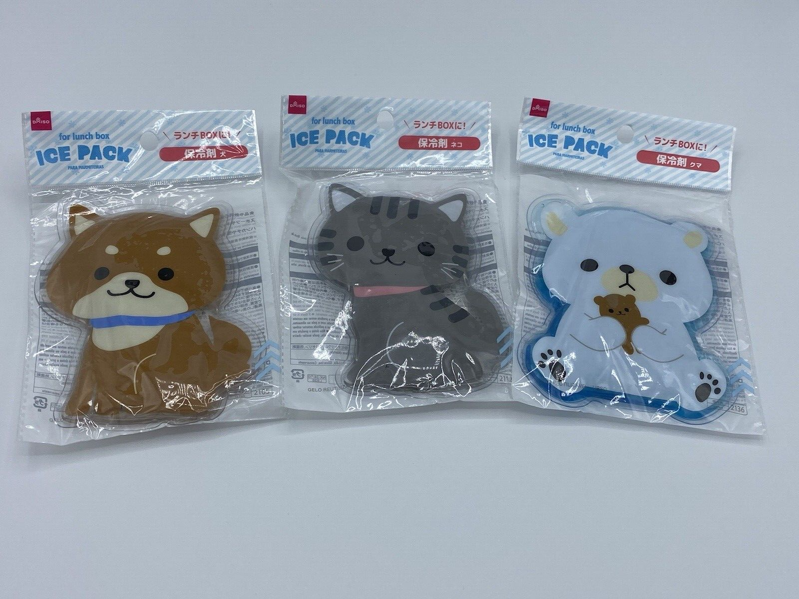 Daiso Ice pack for Lunch box Set of 3 Dog, Cat, Polar bear