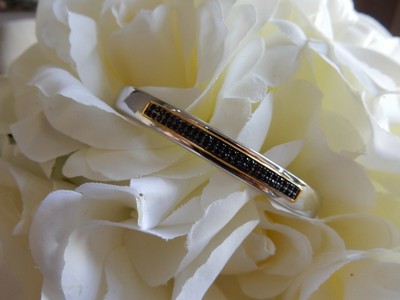 New Mens EFFY Black Sapphires and polished Sterling Silver Cuff Bracelet Med/Lrg