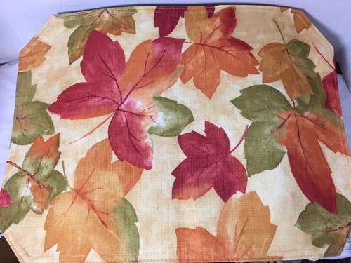 Autumn Fall Leaves Placemats Polyester Fabric Set of 4 Red Yellow Orange
