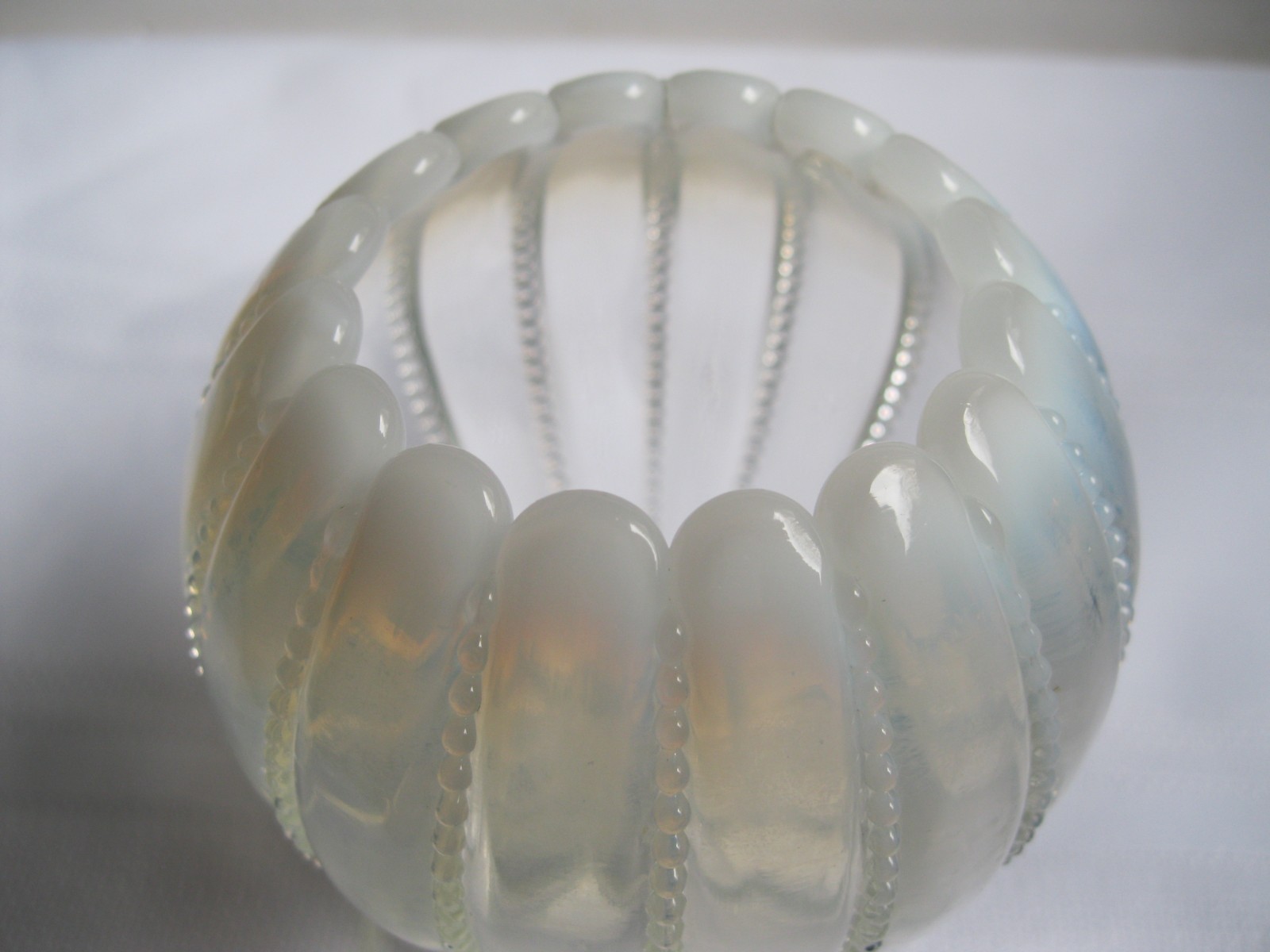 Northwood Opal Open or Beaded Panel Glass Small Footed Bowl Opalescent