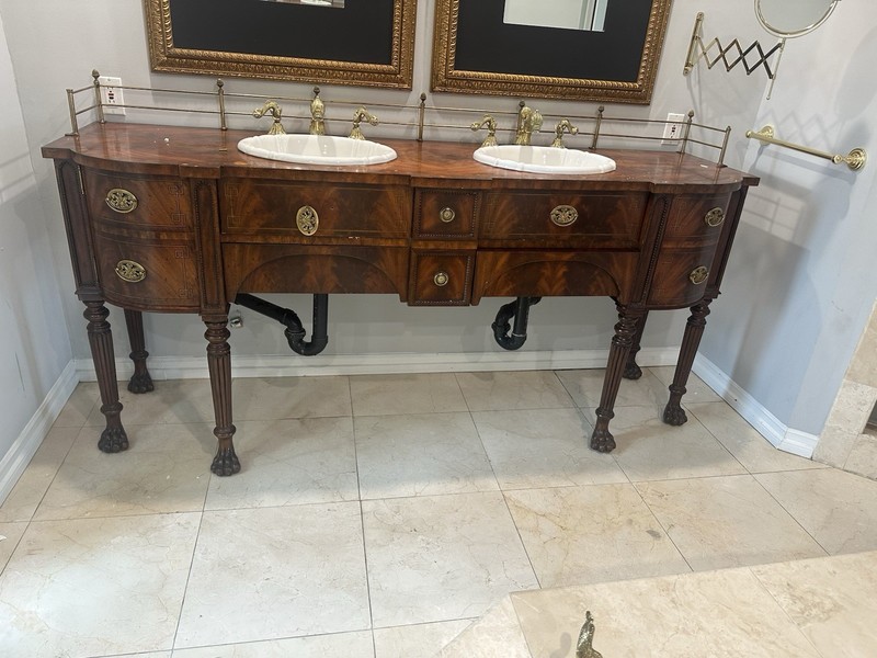 Antique Federal or George III style mahogany sideboard, 2 sink