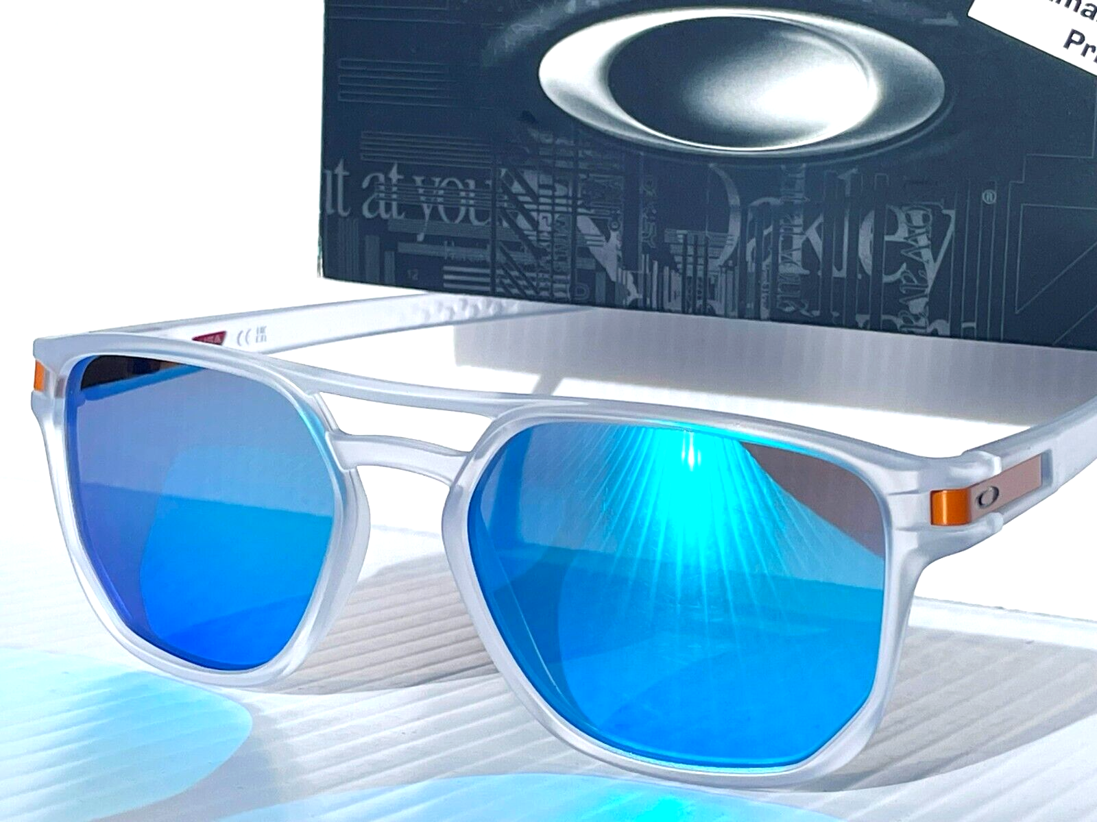NEW Oakley LATCH BETA Matte Clear POLARIZED Galaxy Blue Lens NEW Oakley LATCH BETA Matte Clear POLARIZED Galaxy Blue Lens