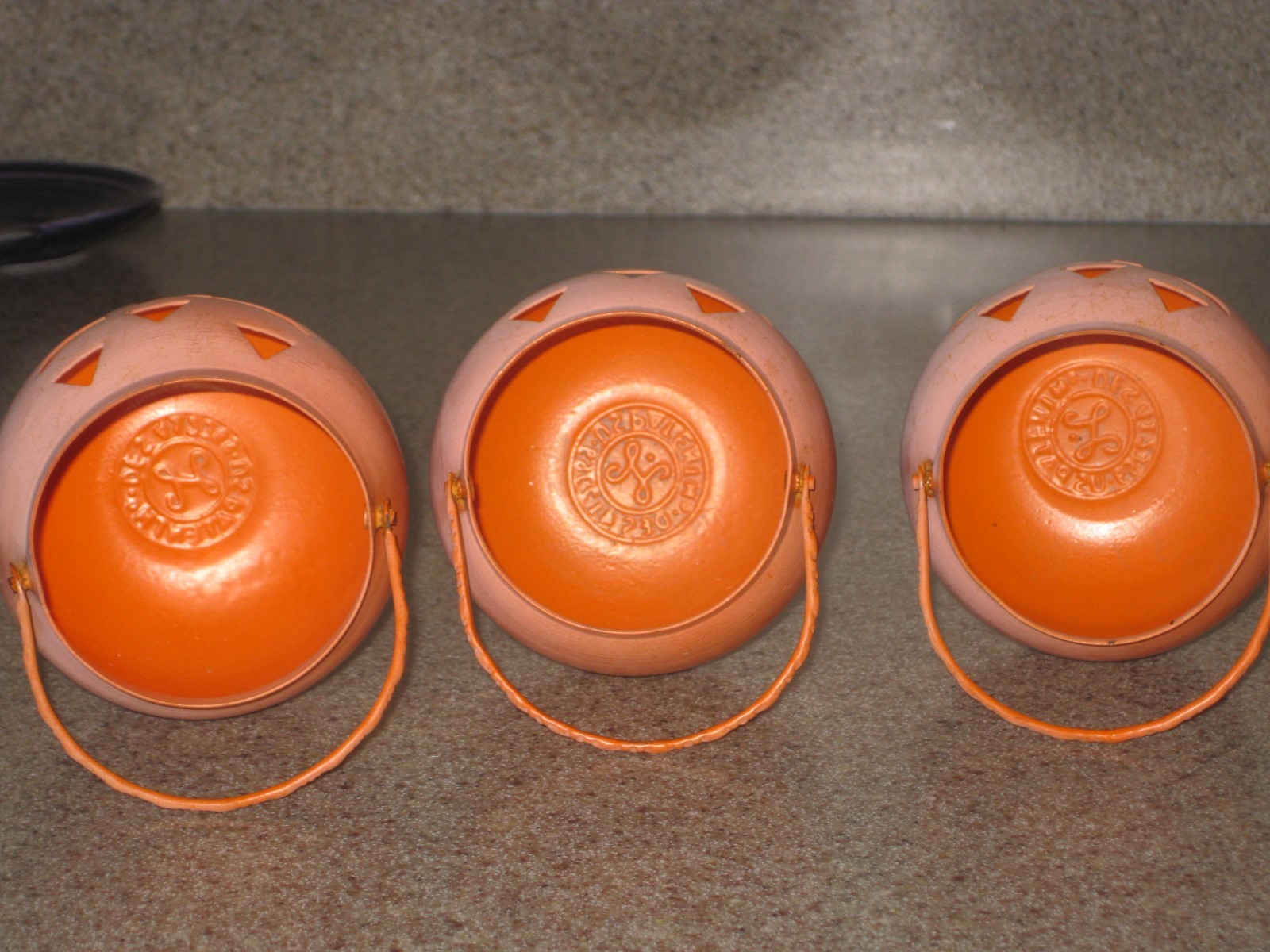 (3) VTG Halloween Fall HOSLEY Metal Candle Holder Pumpkin Jack O Lantern USA