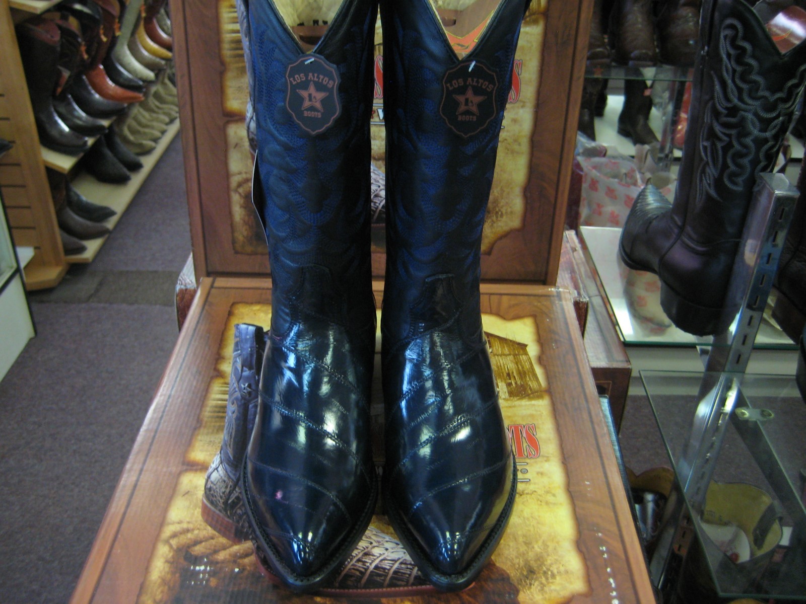 Pre-owned Los Altos Boots Los Altos Men Navy Blue Genuine Eel Western Cowboy Boot J-toe (d) 090810