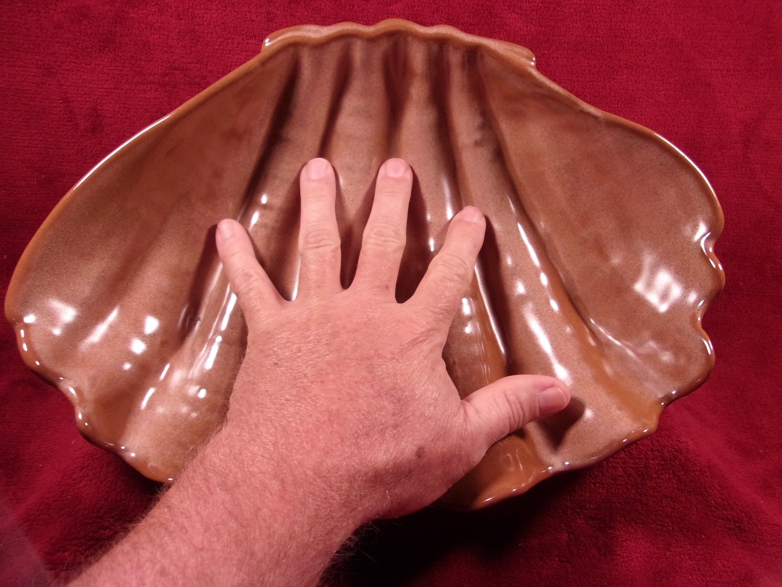 Vintage Frankoma  Pottery #T10 Tiki Shell Bowl In desert Gold Glaze 13
