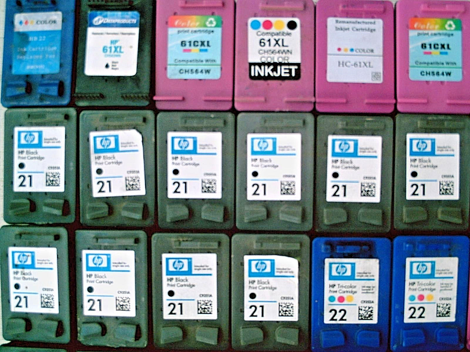 HEWLETT PACKARD LOT of 88 EMPTY HP 21, 21XL, 22, 61, 61XL PRINTER INK CARTRIDGES