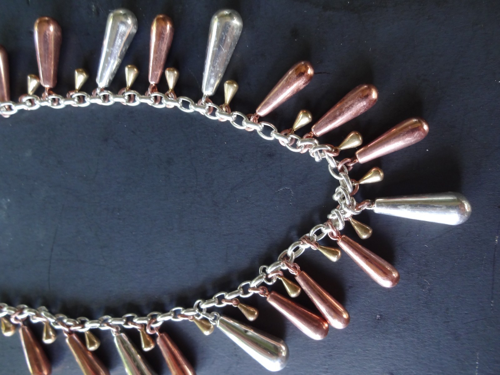 Vintage Necklace Sterling Silver Brass Copper Teardrop Dangles