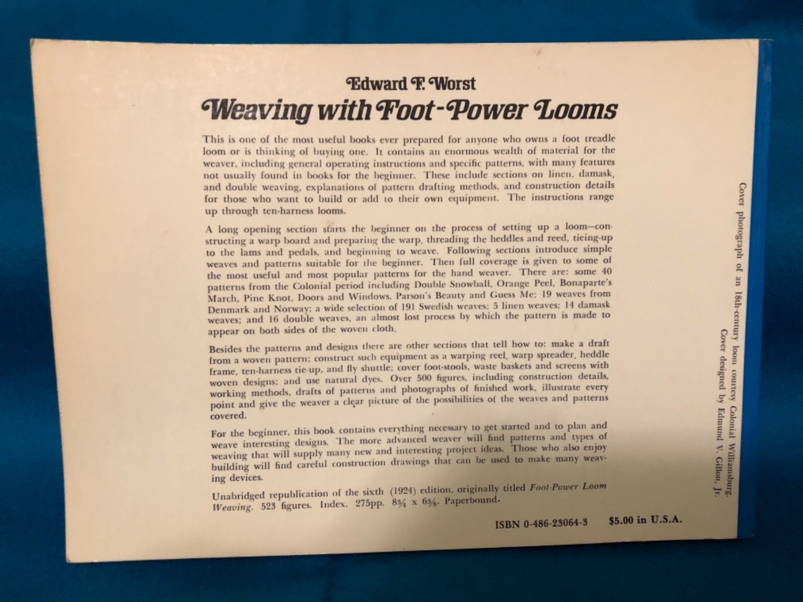 Weaving with Foot-Power Looms Instructional Book Edward F. Worst Softcover