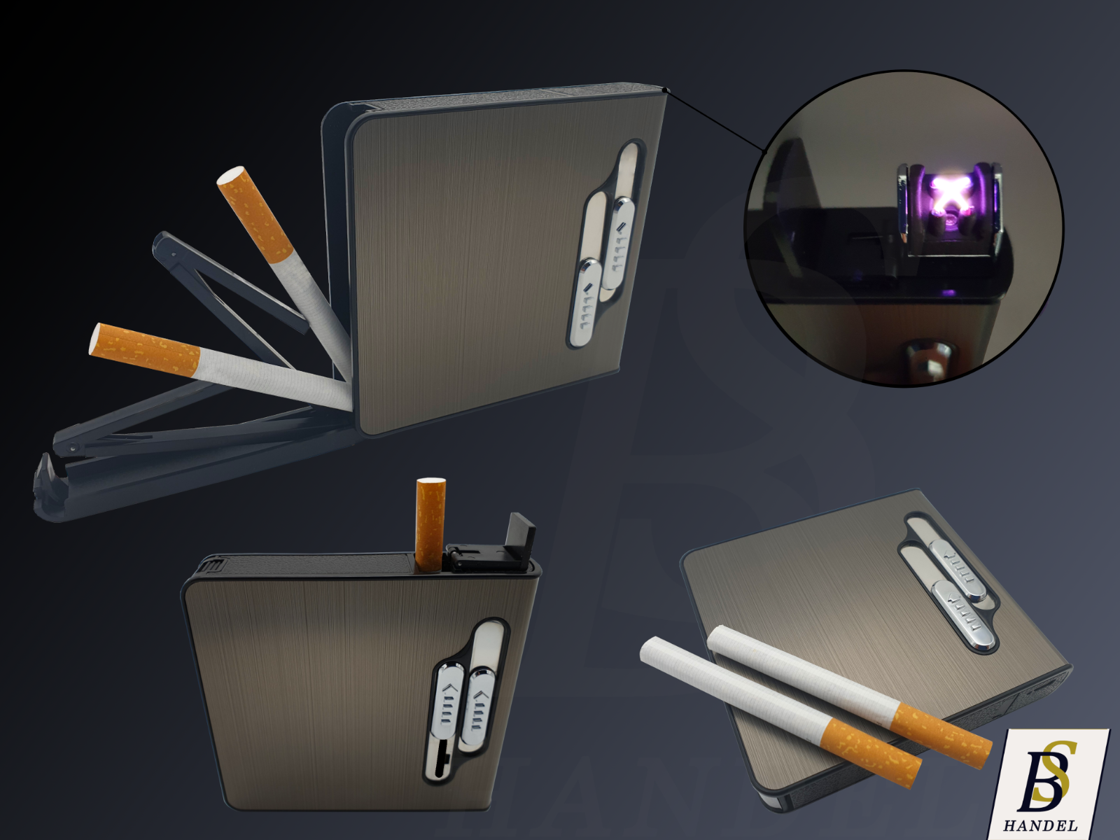 Zigarettenetui mit Plasma Feuerzeug Zigarettenbox Zigarettenspender Geschenk 