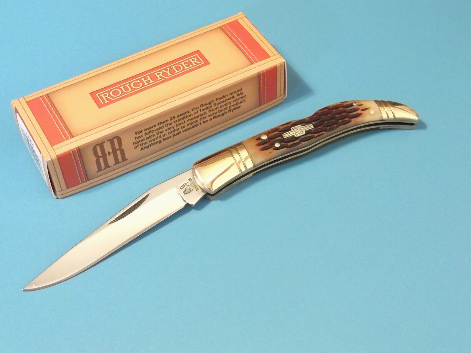 ROUGH RYDER RR204 French Tickler Amber Jigged Bone Lockback