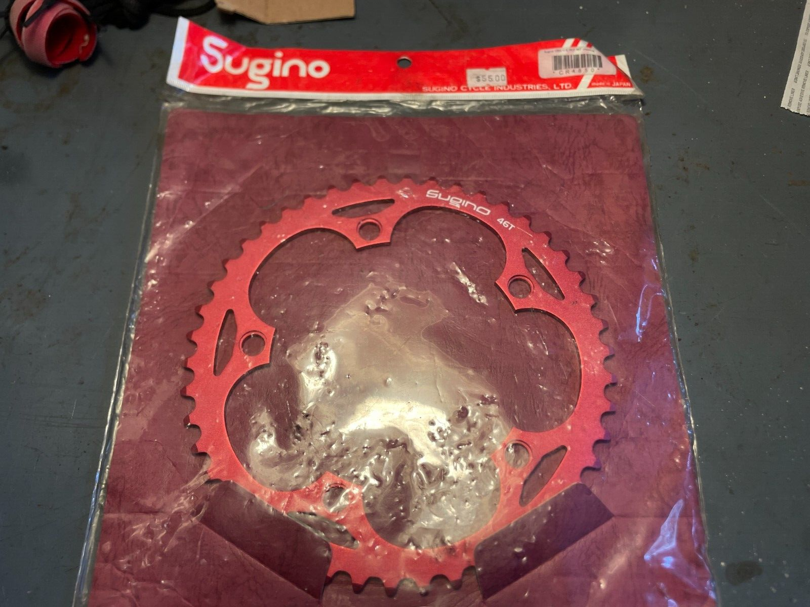 Vintage NOS Sugino Red Chainring, 130BCD x 46t, for 1/8