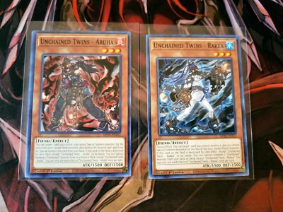 YUGIOH TCG UNCHAINED TWINS ARUHA + UNCHAINED TWINS RAKEA MP20 COMMON 1ST EDITION