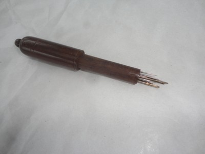 ANTIQUE ENGLISH WOODEN TREEN NEEDLE CASE, 4' LONG