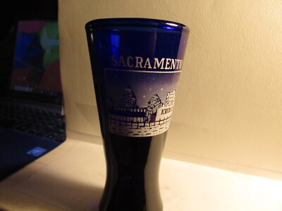 Sacramento- 4'' tall shot glass/shooter cobalt blue - skyline- new
