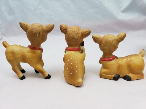 Set 3 Vintage Porcelain Deer ~ Fawns Homco Porcelain Christmas Figurines #5606