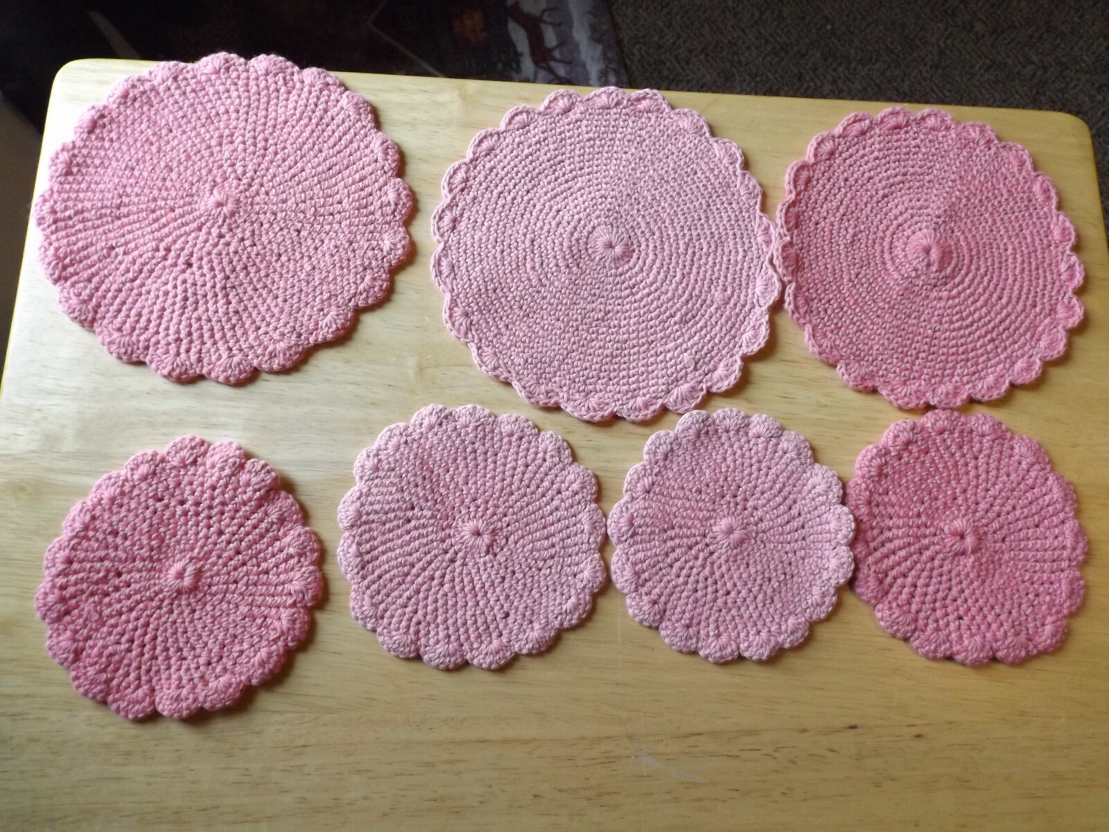 Vtg Lot of 7 Crochet Doily Crocheted Doilies Pink Hot pads