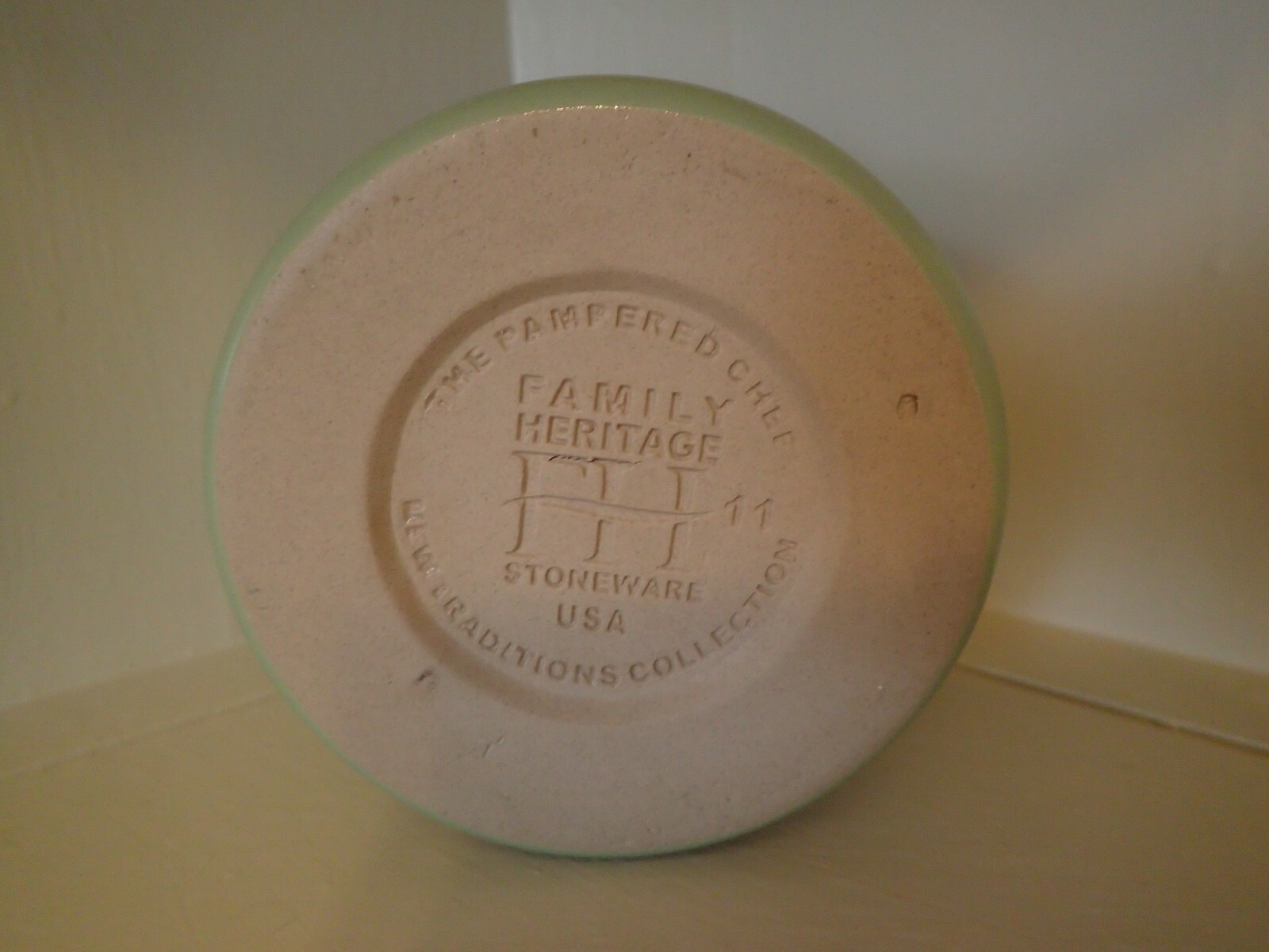 Pampered Chef Family Heritage Stoneware Green Utensil Holder Crock New Tradition