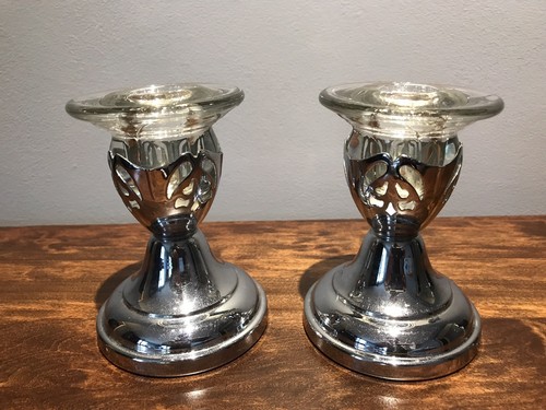 Farber Bros Krome-Kraft  Duchess Filigree Pair Candle Holders: Signed: 2