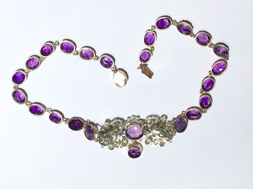 Antique Georgian Rivière Riviere 14k Gold Diamonds Amethysts European pos.French