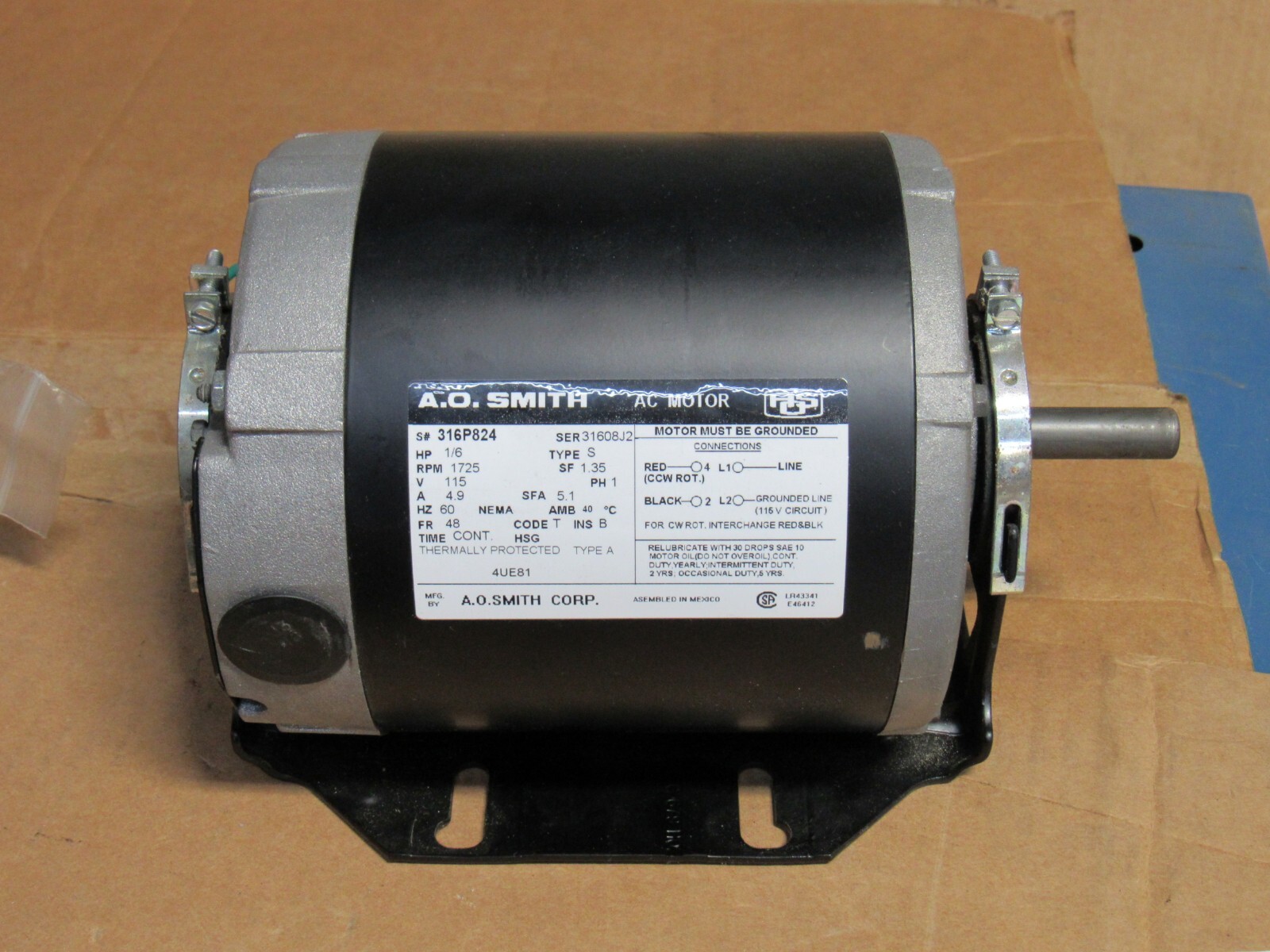 その他 2hp Arp NEW AO SMITH AC MOTOR 316P824 4UE81 1/6 HP 1725RPM 115V 1PH
