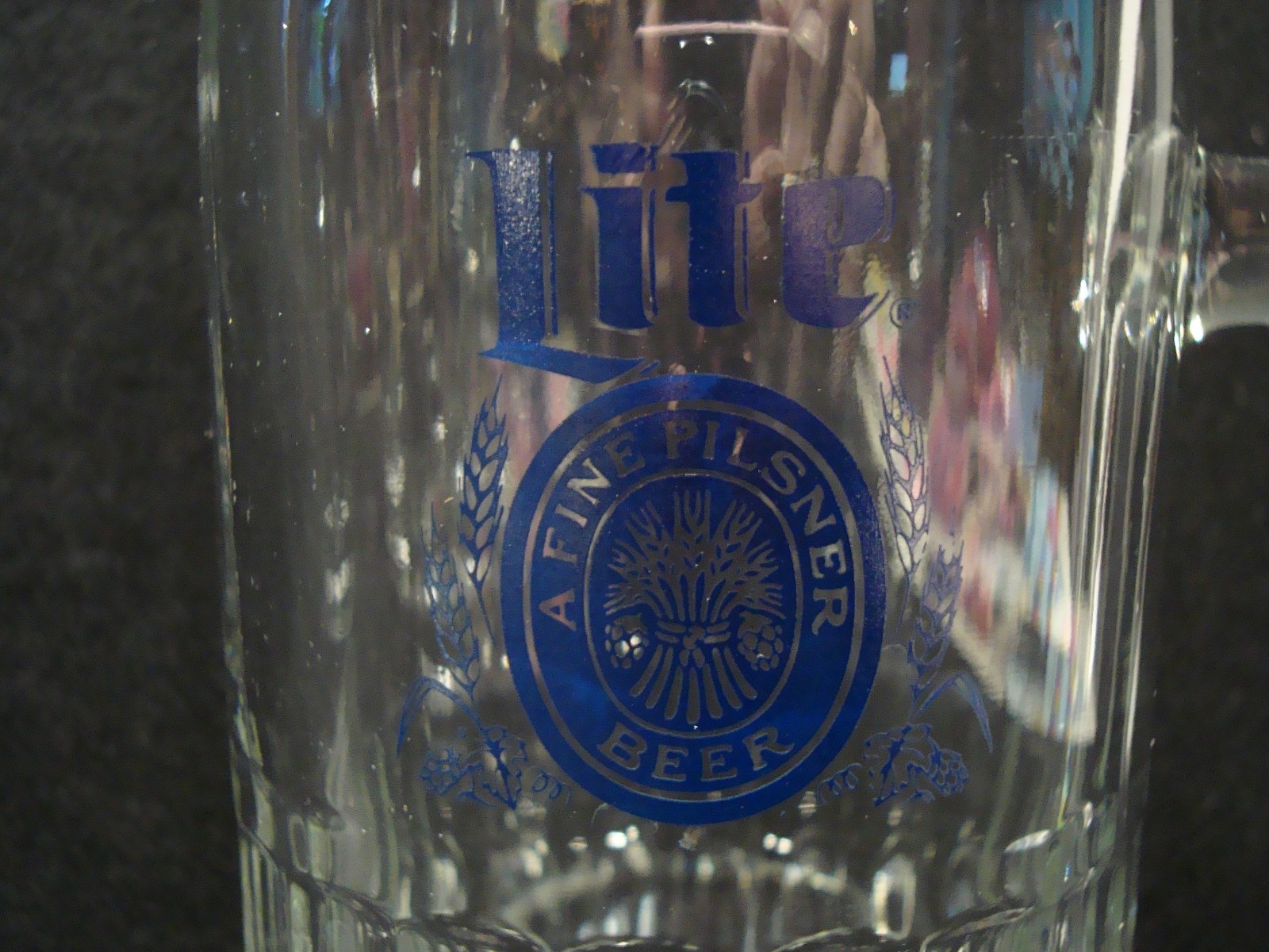 MINT Set of 6 MILLER LITE GLASS BEER MUG HANDLE RIBBED BASE 5-1/2