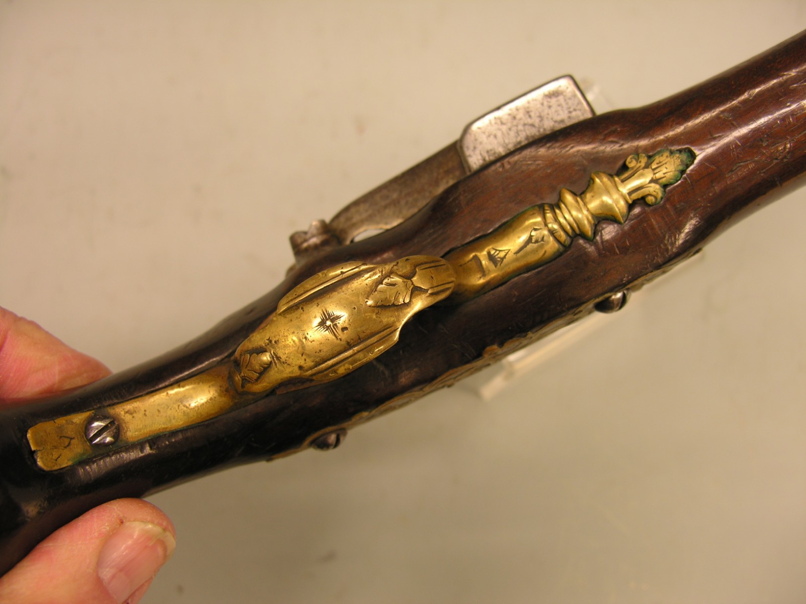 ~ 18th c Eprouvette Flintlock Powder-Tester, Engraved Fretwork, French Spanish ~