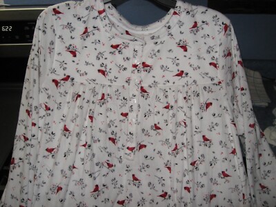 WOMENS NIGHTGOWN SIZE MEDIUM (8-10) LONG FLEECE WINTER RED CARDINALS HOLIDAY NEW