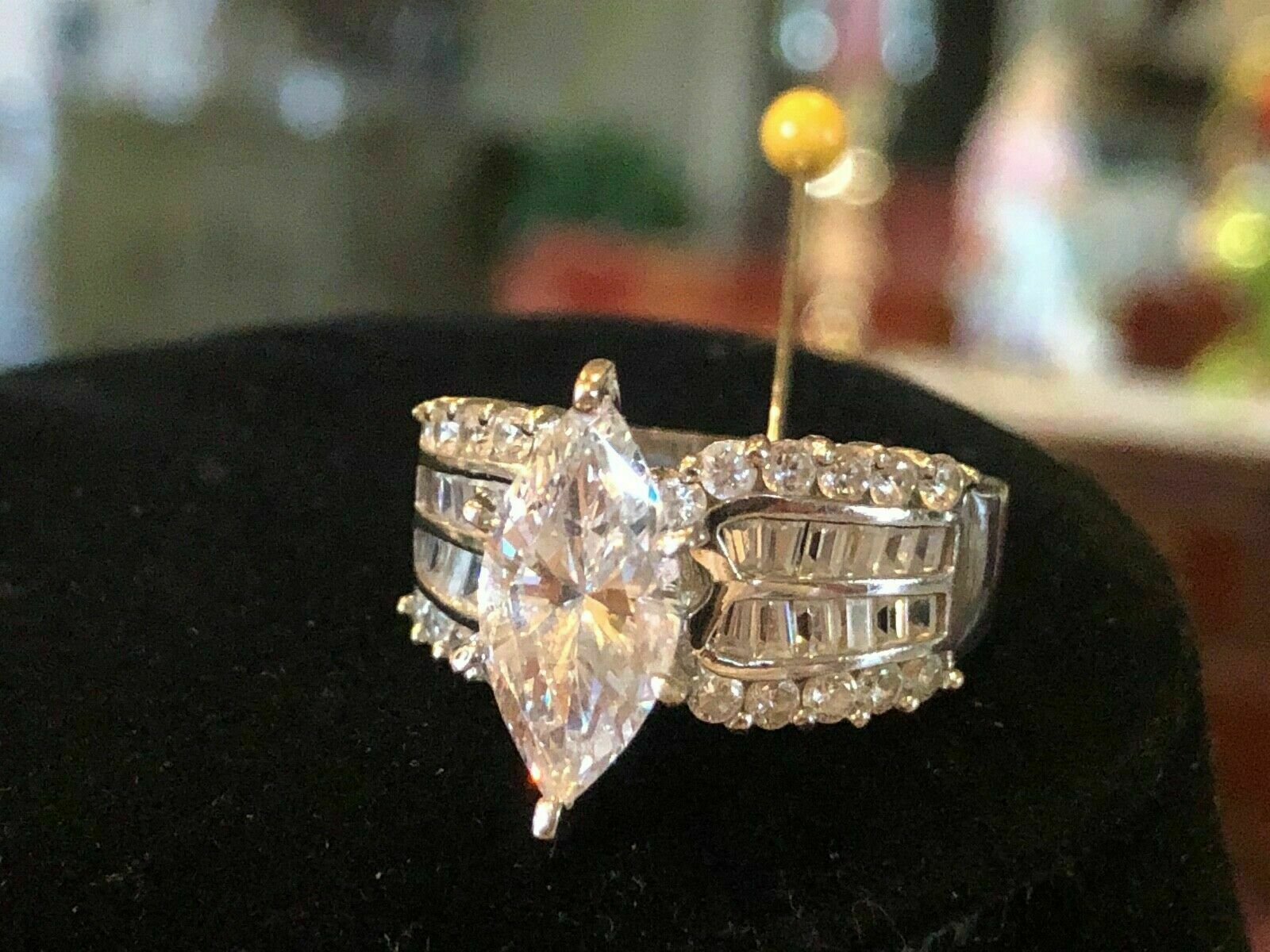 Pre-owned Natsoul 3.10ct Engagement Bridal Marquise 925 Sterling Silver Channel Baguette Ring In White