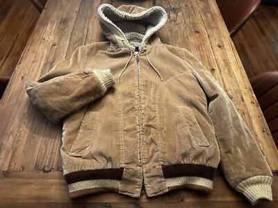 VTG JC Penney Corduroy Bomber Jacket Mens L Brown Sherpa Lined 70s 80s USA Made