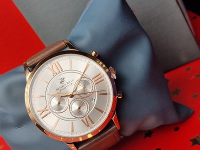 Pre-owned Beverly Hills Polo Club Beverly Hills Polo Mans Luxury Watch Club Brown & Rose Gold Tone Watch Rrp £260