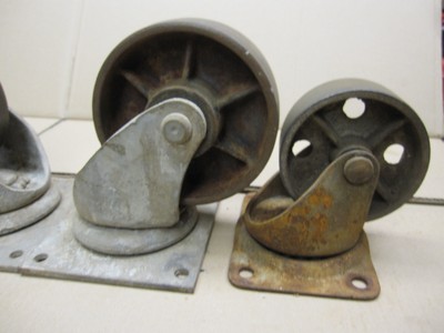 Antique Industrial Factory Cart Casters Table Wheels RAILROAD Metal Cast Iron