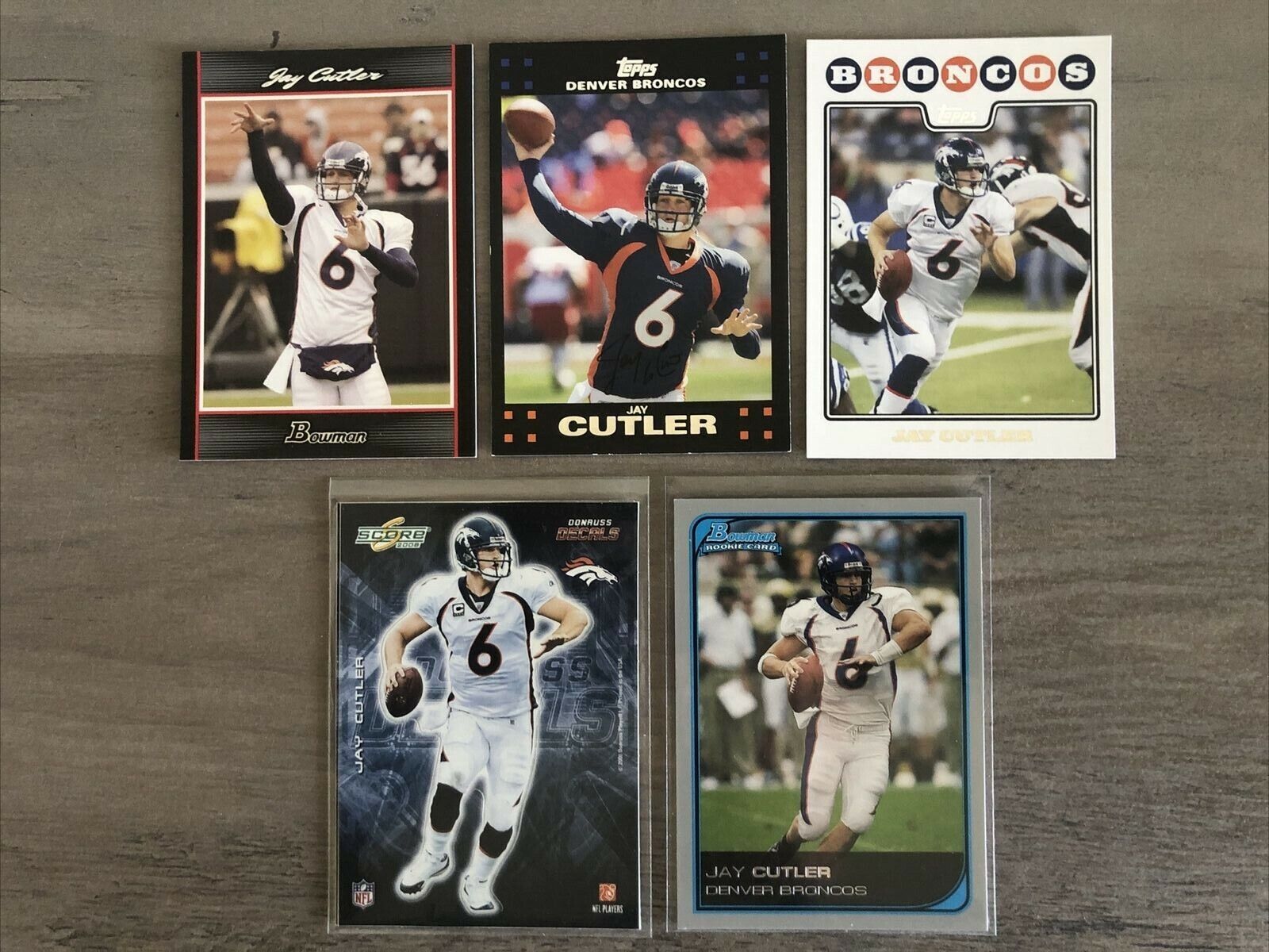 Jay Cutler 5 Card Lot. Assorted Player, Sticker & Rookie Cards. Denver Broncos. rookie card picture