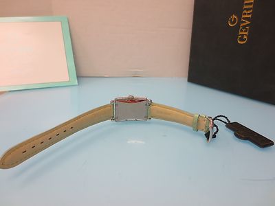 Pre-owned Gevril Women's 7246nv Avenue Of Americas Mini Quartz Diamond Green Leather Watch