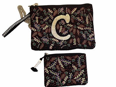 America And Beyond Letter C Crossbody Floral Beaded Bag With Change Purse New