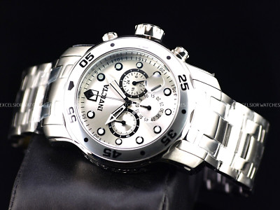 NEW Invicta Mens 48mm Scuba Pro Diver VD Quartz Chronograph Silver Dial SS Watch