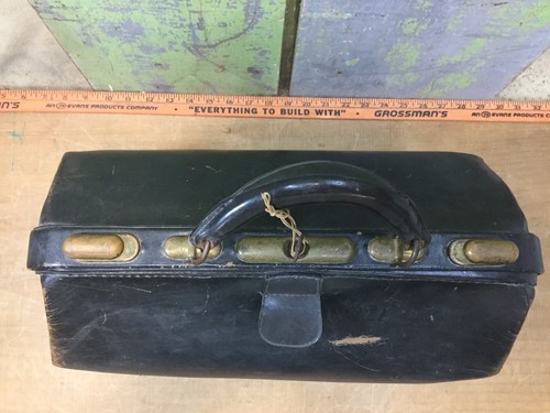 Vintage Medical Doctors Bag, Black Leather, W/ Key, Bangor Maine