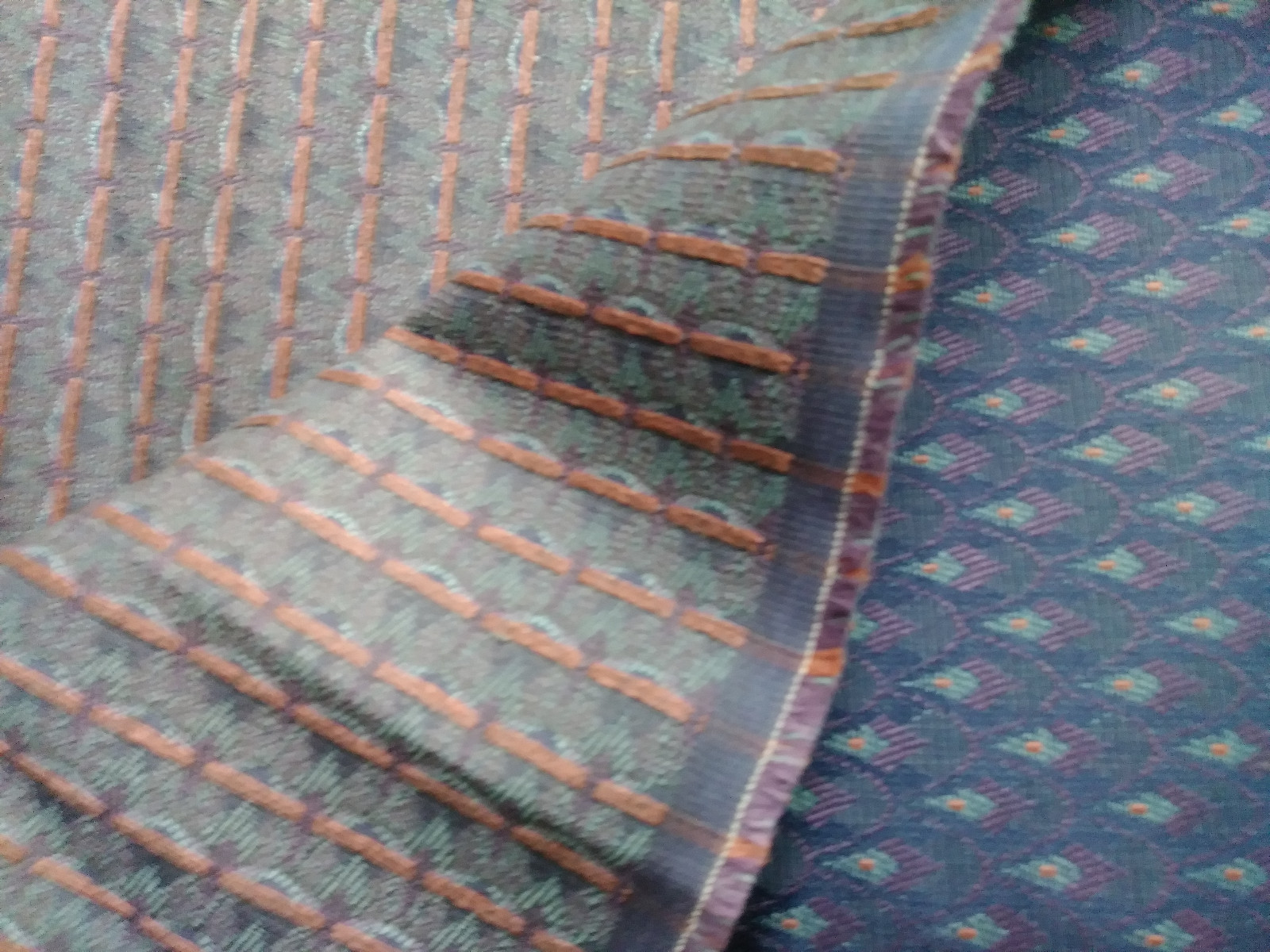 Upholstery Fabric Remnant Blue/Aqua/Orange 5Pc