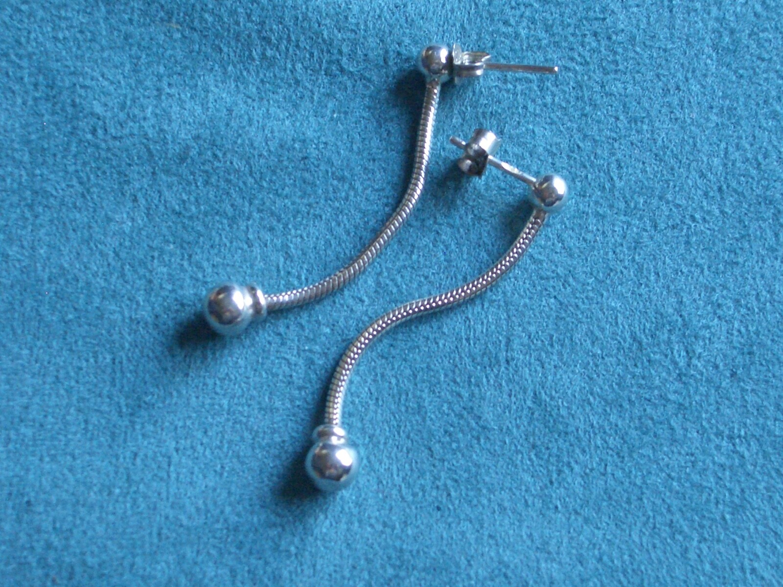 Sterling silver 925 marked snake chain bead dangle  post earrings