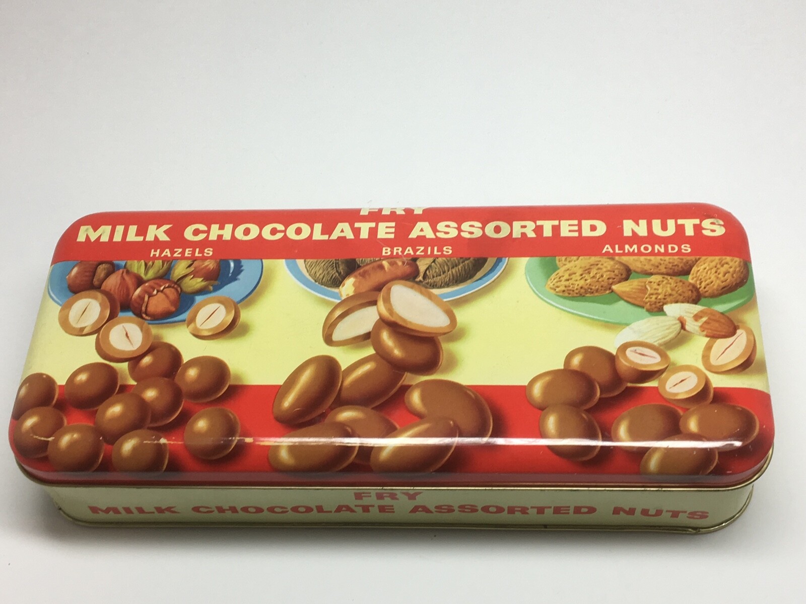 Vintage Fry Milk Chocolate Assorted Nuts Tin 10x4 Cadbury England