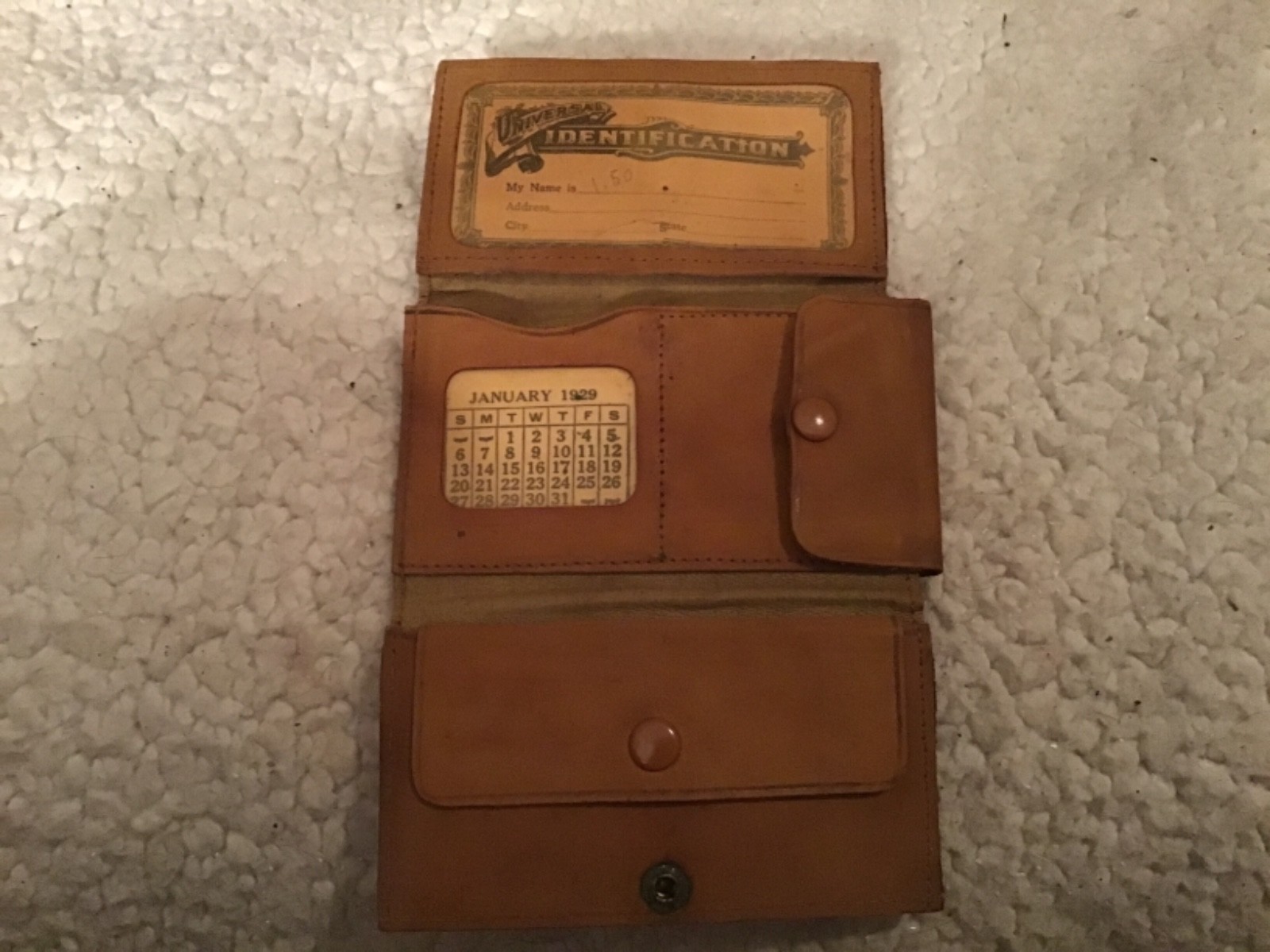 Antique Leather Billfold NIAGRA FALLS NY 1929 signed embossed suede calender