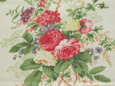 Vintage 1940s Bancroft Glazed Chintz Cotton Fabric Shabby Roses 34