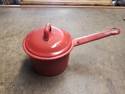 Vintage RED  Enamelware Small with matching lid Pot/ Sauce Pan/ Kettle