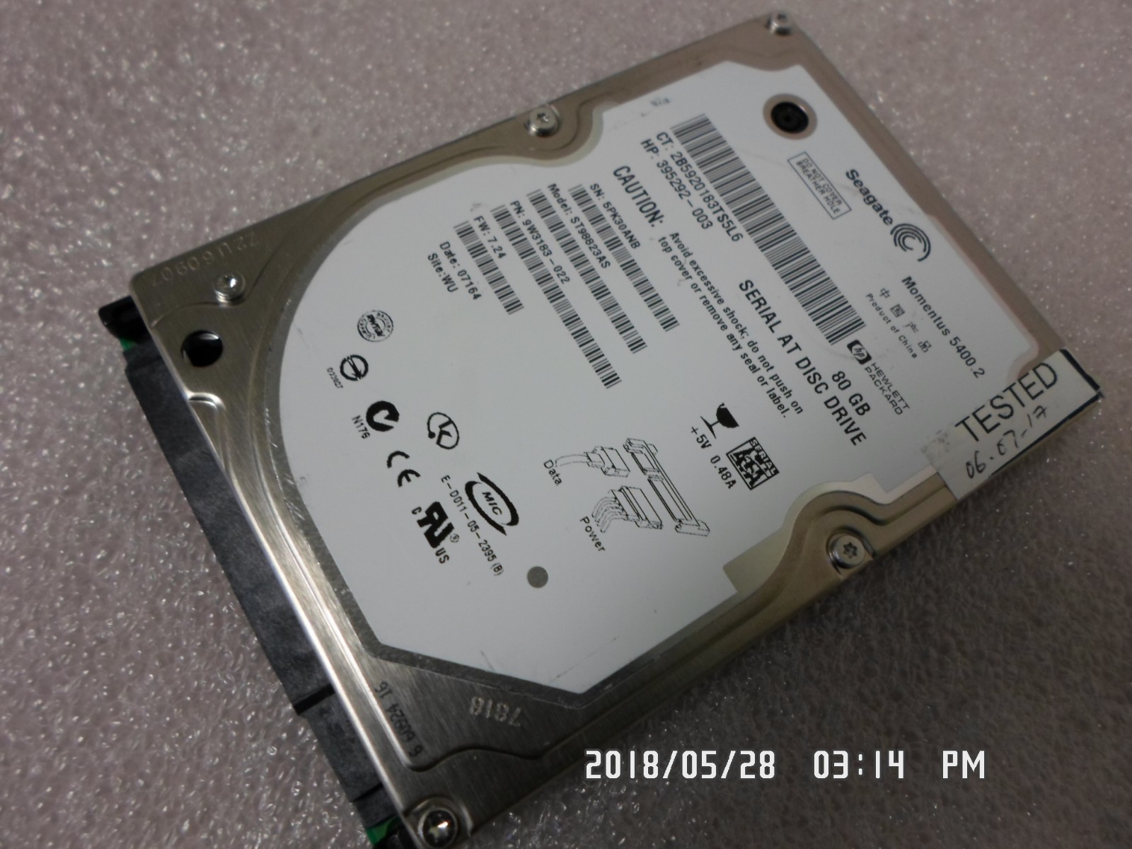 SEAGATE ST98823AS P/N 9W3183-022, 395292-003 80GB HARD DRIVE