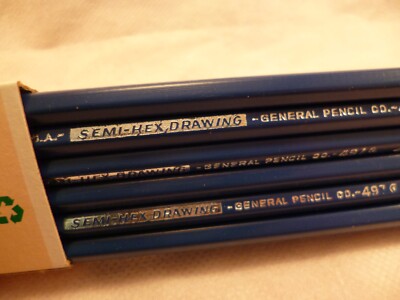 (12) VINTAGE SEMI-HEX DRAWING SKETCHING PENCILS H NO.497 GENERAL PENCIL CO. USA