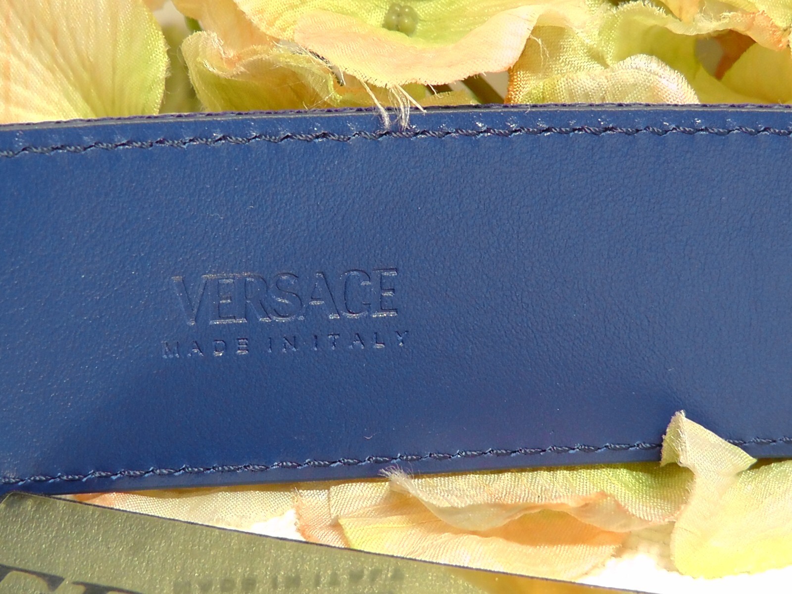 Pre-owned Versace Men's La Medusa Blue / Gold Web Belt Size 95cm Or 37 Inches$495nwt