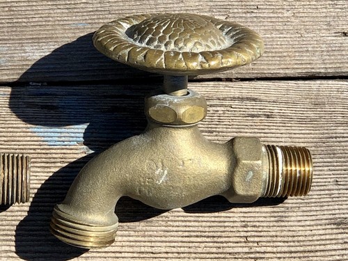 4 Vintage Brass Water Garden Faucet Spigots—1 Flower Handle