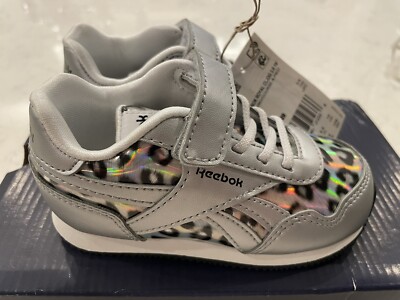New In Box Reebok Royal CLJOG 3.0 Silver Leopard Print Infants 6