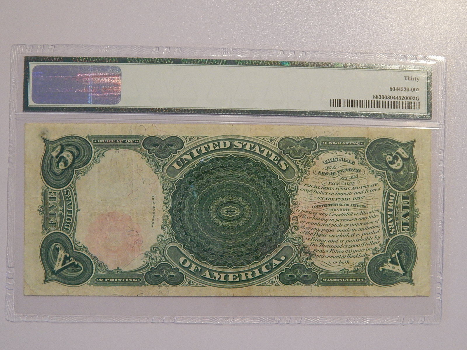 Fr. 88 1907 $5 Legal Tender Note PMG Very Fine 30