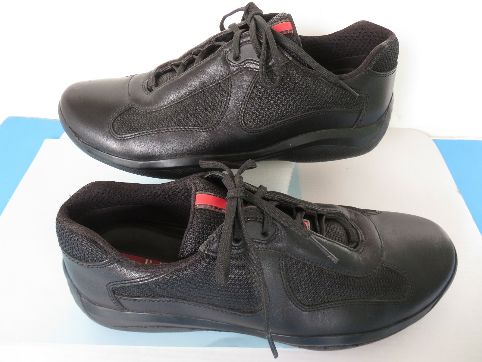 Blk. Leather Mesh Shoes Trainers Prada 