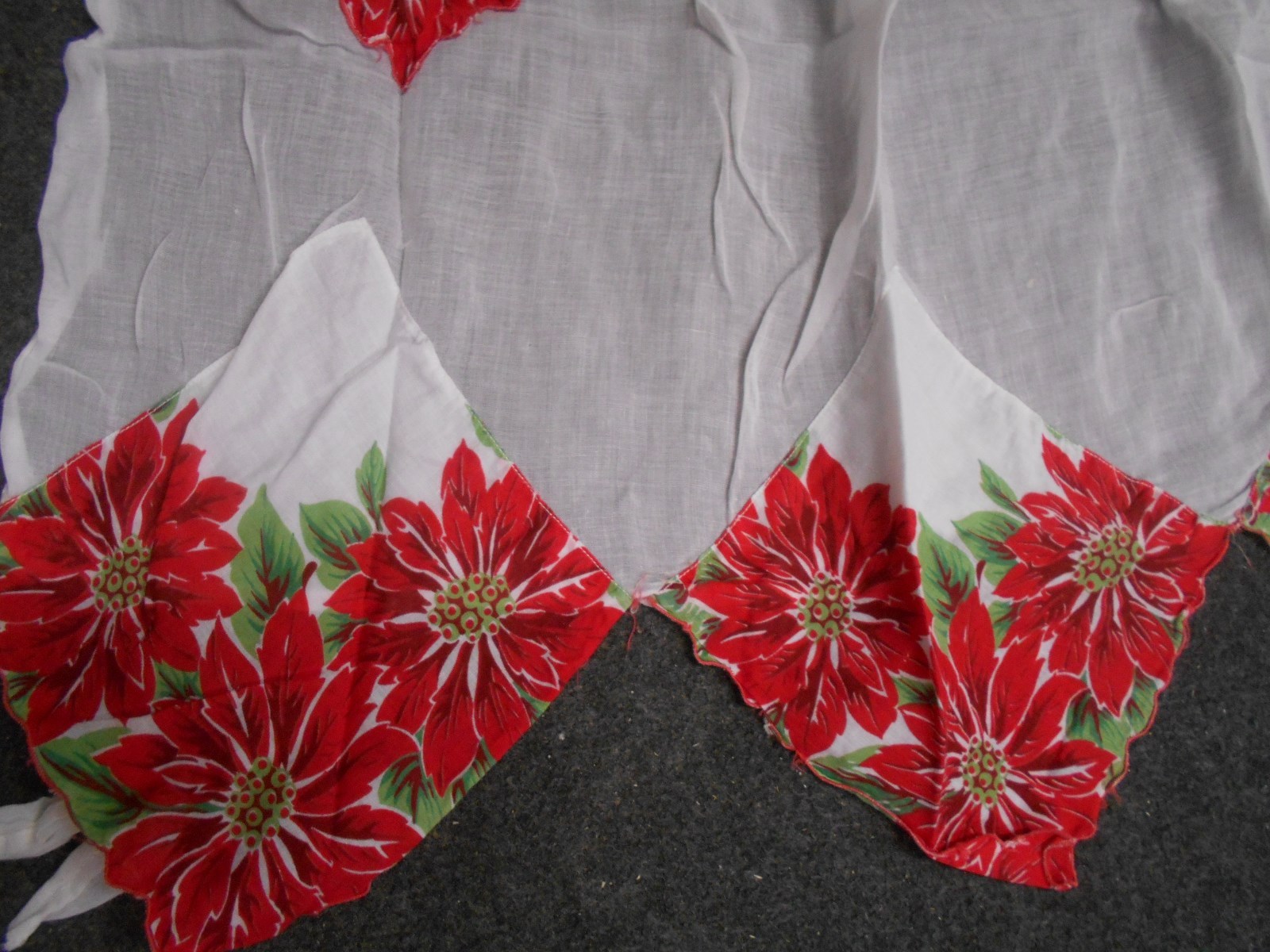 vintage light cotton shear Christmas holiday kitchen half apron Holly hankie